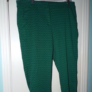 Green Brocade-Like Print Ankle Pants